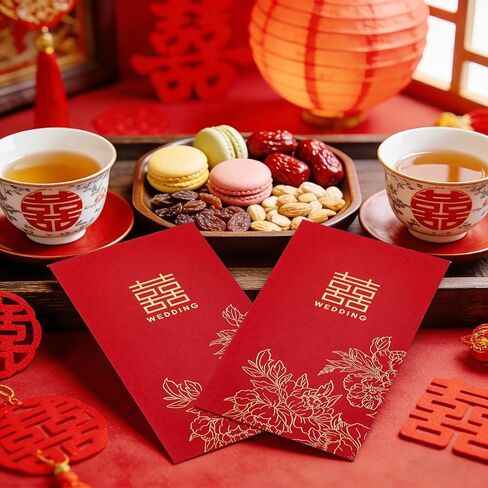 12 قطعة من مظاريف الزفاف الصينية الحمراء التقليدية المزدوجة للسعادة الحمراء، جيوب أموال Lucky HongBao، رموز السعادة الجذابة للعروسين الصينيين، إكسسوارات الزفاف Hong Bao in Kuwait