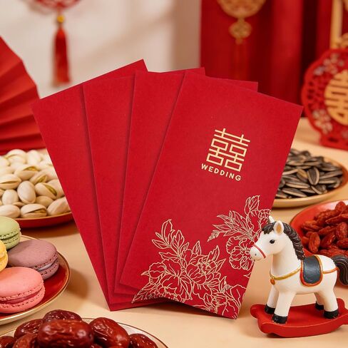12 قطعة من مظاريف الزفاف الصينية الحمراء التقليدية المزدوجة للسعادة الحمراء، جيوب أموال Lucky HongBao، رموز السعادة الجذابة للعروسين الصينيين، إكسسوارات الزفاف Hong Bao in Kuwait