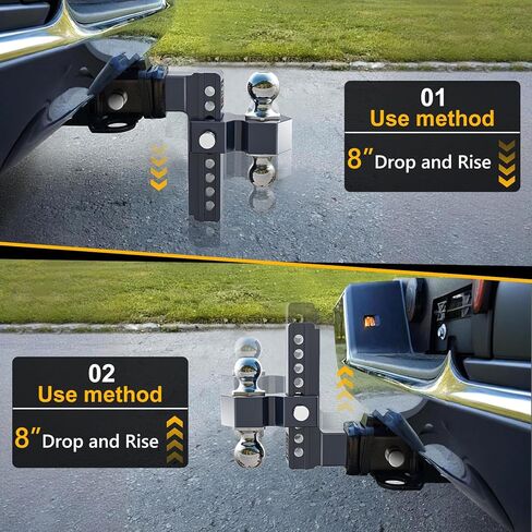 Adjustable Trailer Hitch, Drop Hitch for 2.5 Inch Receiver, 8 inch Aluminum Truck Hitch, 2 and 2-5/16 inch Balls, 18,500 LBLBS GTW, Two Anti-Theft Pins Locks in Kuwait