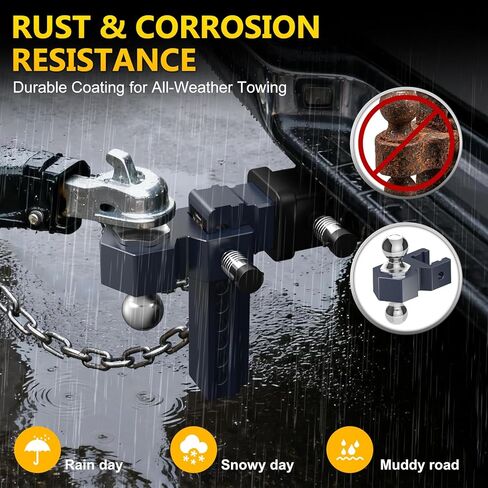 Adjustable Trailer Hitch, Drop Hitch for 2.5 Inch Receiver, 8 inch Aluminum Truck Hitch, 2 and 2-5/16 inch Balls, 18,500 LBLBS GTW, Two Anti-Theft Pins Locks in Kuwait