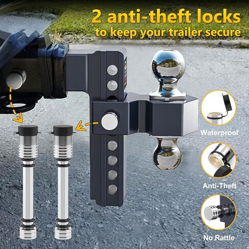 Adjustable Trailer Hitch, Drop Hitch for 2.5 Inch Receiver, 8 inch Aluminum Truck Hitch, 2 and 2-5/16 inch Balls, 18,500 LBLBS GTW, Two Anti-Theft Pins Locks in Kuwait