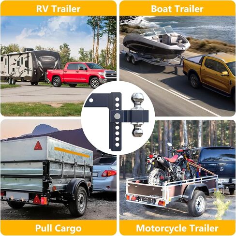 Adjustable Trailer Hitch, Drop Hitch for 2.5 Inch Receiver, 8 inch Aluminum Truck Hitch, 2 and 2-5/16 inch Balls, 18,500 LBLBS GTW, Two Anti-Theft Pins Locks in Kuwait