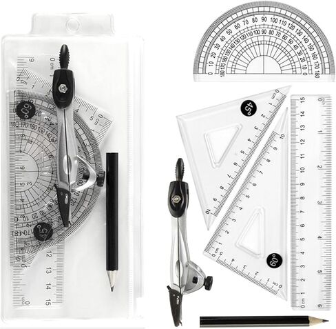Protractor and Compass Set with Rulers, All-in-One Compass Geometry Tool Kit for Students and Technical Drawing in Kuwait