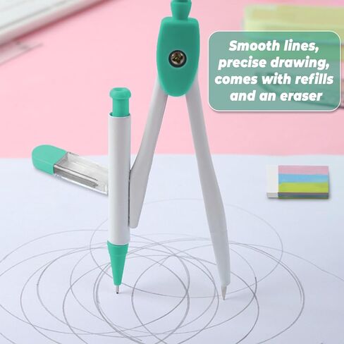 Protractor and Compass Set for School,Geometry Set,Compass Geometry Tool,7P Metal Compass Ruler Eraser Replacement Leads Blue in Kuwait