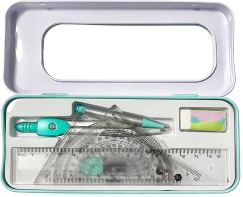 Protractor and Compass Set for School,Geometry Set,Compass Geometry Tool,7P Metal Compass Ruler Eraser Replacement Leads Blue in Kuwait