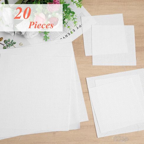 14 Count Aida Cloth, 20 Pcs White Aida Fabric for Cross Stitch in 4 Sizes, Plastic Cross Stitch Canvas, Embroidery Cloth for Beginners & DIY Needlework in Kuwait