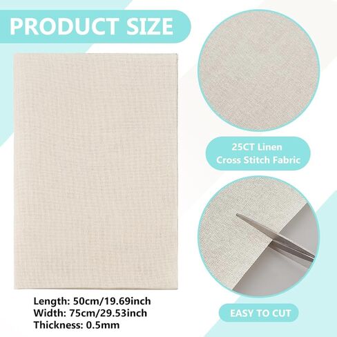 BENECREAT 25 Count Cross Stitch Fabric, 29.5x19.7 Inch Antique White Linen Fabric for Embroidery DIY Crafts Home Decoration in Kuwait