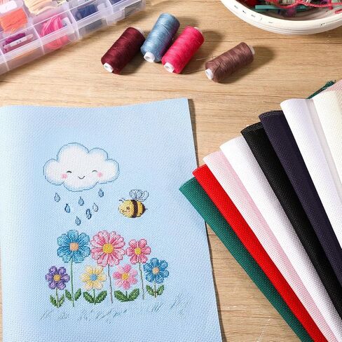 12 Pcs Aida Cloth 14 Count Cross Stitch Fabric DIY Cross Stitch for Embroidery DIY Handmade Art Craft, 12 Color (12 x 18 Inch) in Kuwait