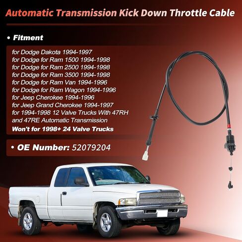 52079204 Throttle Valve Cable for Dodge Dakota for Ram 1500 2500 3500 Van Wagon 94-98 for Jeep Grand Cherokee 94-96 Automatic Transmission Kick Down Accelerator Throttle Cable in Kuwait