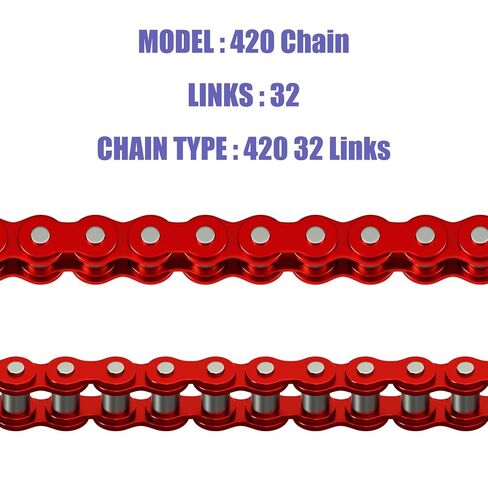 الأحمر KT196 محرك سلسلة 32 وصلات 420 استبدال سلسلة لكولمان KT196 CK196 الذهاب كارت أجزاء Hisun HS200GK RTK200 196cc 6.5hp محرك Powersports قبالة الطريق الذهاب عربة الملحقات أجزاء in Kuwait