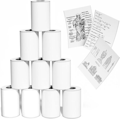 10 Rolls Mini Printer Sticker Paper White, Self-Adhesive Mini Printer Paper, 50mm*3.5m Thermal Paper Compatible with Mini Portable Pocket Printer for Notes Journal Memo Photo Study in Saudi Arabia