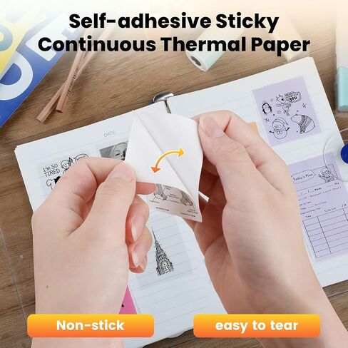 10 Rolls Mini Printer Sticker Paper White, Self-Adhesive Mini Printer Paper, 50mm*3.5m Thermal Paper Compatible with Mini Portable Pocket Printer for Notes Journal Memo Photo Study in Saudi Arabia