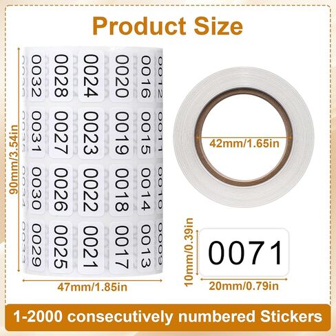 Inventory Stickers 1-2000 Numbered Stickers Consecutive Waterproof Self-Adhesive Vinyl Labels for Item Classification, Inventory Management, Document Numbering(0.39 x 0.78 Inch) in Kuwait