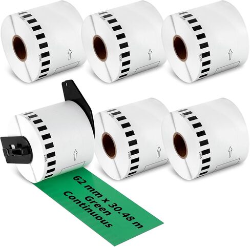 Continuous Length Labels Replacement for Brother DK-2205 (2.4 in x 100 ft),Compatible with Brother QL QL-800, QL-810W, QL-820NWB Label Printers,6 Rolls + 1 Refillable Cartridge Frames, Green in Kuwait