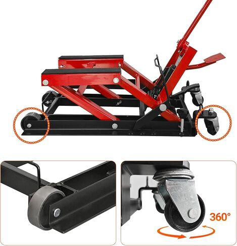Hydraulic Motorcycle Lift Jack 1500 Lb Capacity, Portable ATV Scissor Lift Table with 4 Casters, Foot-Operated Hoist Stand for Motorcycle ATV UTV Powersports in Kuwait