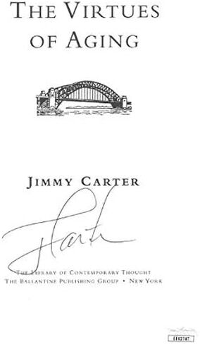 Athlon Sports CTBL-025319 5.5 x 8 in. President Jimmy Carter Signed 1998 The Virtues of Aging with Book Page in Kuwait