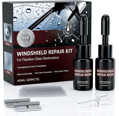 2026 Upgraded Windshield Repair Kit, 40ML (2x20ml) Nano Glass Repair Fluid, Windshield Crack & Chip Repair Kit for Quick Invisible Fix, Star-Shaped Cracks, Universal Windows Mirrors, All Crack Types in Kuwait