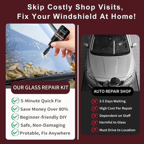 2026 Upgraded Windshield Repair Kit, 40ML (2x20ml) Nano Glass Repair Fluid, Windshield Crack & Chip Repair Kit for Quick Invisible Fix, Star-Shaped Cracks, Universal Windows Mirrors, All Crack Types in Kuwait