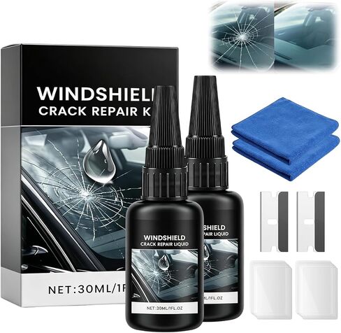cuoct 2Pcs Windshield chip Repair kit, 2026 Latest Car Windshield Crack Repair Kit,Universal Cracks Gone Glass Repair Kit with 30ml Glass Repair Liquid 1 Towel 1 Blade 5 Curing Films in Kuwait