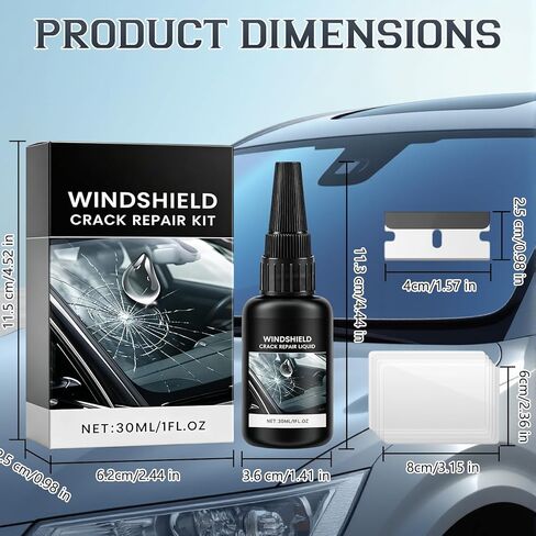 cuoct 2Pcs Windshield chip Repair kit, 2026 Latest Car Windshield Crack Repair Kit,Universal Cracks Gone Glass Repair Kit with 30ml Glass Repair Liquid 1 Towel 1 Blade 5 Curing Films in Kuwait