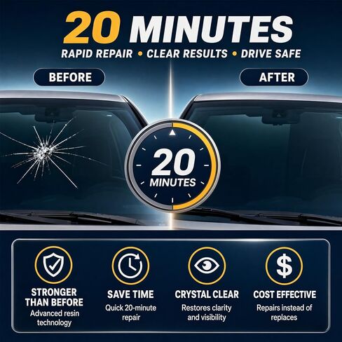 Windshield Repair Kit for Chips and Cracks, Professional DIY Car Glass Repair Tool with Upgraded Resin, Permanent Invisible Fix, Fast Drying, for All Vehicles, 2 Pcs in Kuwait