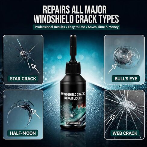 Windshield Repair Kit for Chips and Cracks, Professional DIY Car Glass Repair Tool with Upgraded Resin, Permanent Invisible Fix, Fast Drying, for All Vehicles, 2 Pcs in Kuwait