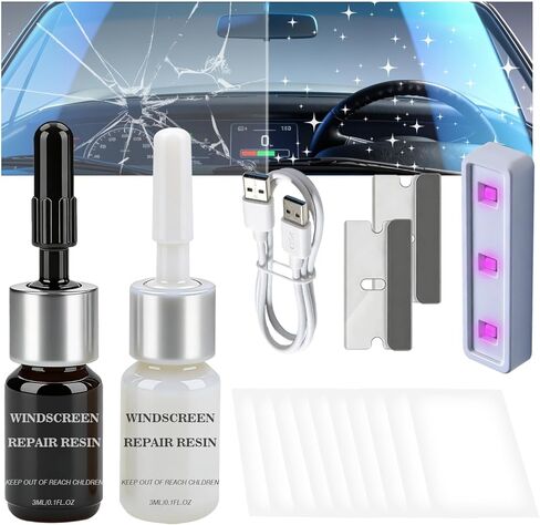 Windshield Crack Repair Kit, Windshield Repair Kit, Rock Chip Repair Kit Windshield, Windshield Repair Kit for Chips and Cracks, Windshield Chip Repair Kit, Fast Curing Unit with USB-C Port in Kuwait