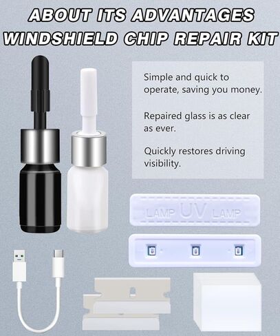 Windshield Crack Repair Kit, Windshield Repair Kit, Rock Chip Repair Kit Windshield, Windshield Repair Kit for Chips and Cracks, Windshield Chip Repair Kit, Fast Curing Unit with USB-C Port in Kuwait