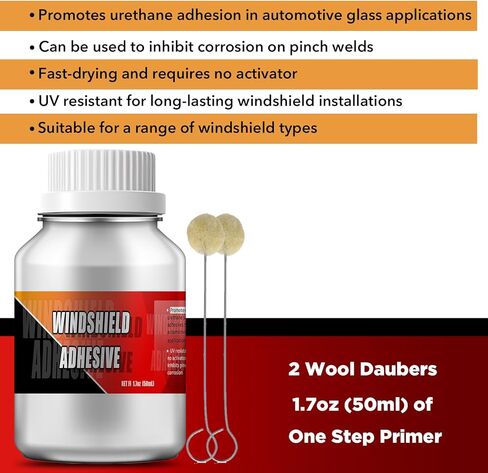 Single Step Primer for Windshield Replacement - Automotive Primer with Daubers - Adhesion Promoter Automotive - Windshield Urethane Adhesive, UV Resistant, High Performance Adhesion - Black - 50 mL / 1.7 fl oz in Kuwait