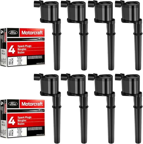 MAS Set of 8 Ignition Coils Pack + 8pcs Motorcraft Platinum Spark Plug SP493 Compatible with Lincoln Navigator Blackwood Mark VIII Ford Mustang Replacement for DG543 UF191 DG492 DG512 in Saudi Arabia