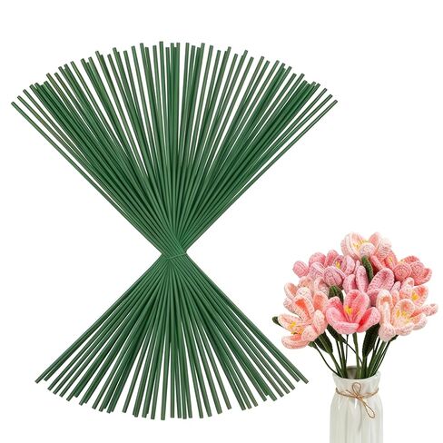 100 Pcs Floral Stem Wire 14 Inch 2 Gauge Green Flower Stems for Crafts DIY Bouquet Wreath Making Supplies in Kuwait