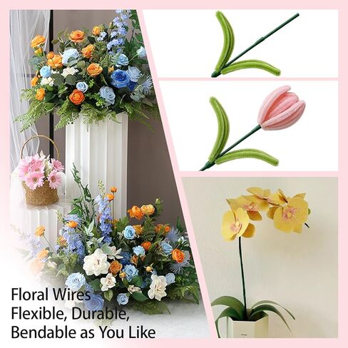 100 Pcs Floral Stem Wire 14 Inch 2 Gauge Green Flower Stems for Crafts DIY Bouquet Wreath Making Supplies in Kuwait