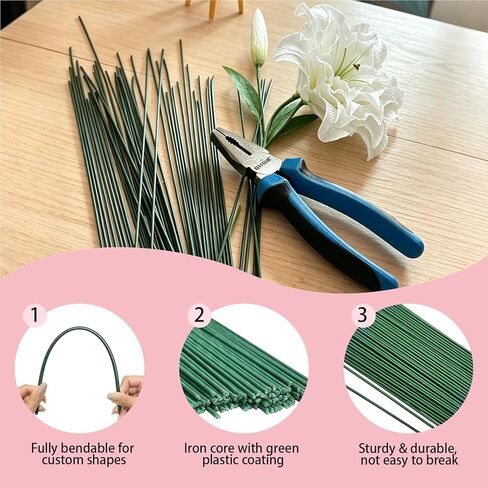 100 Pcs Floral Stem Wire 14 Inch 2 Gauge Green Flower Stems for Crafts DIY Bouquet Wreath Making Supplies in Kuwait