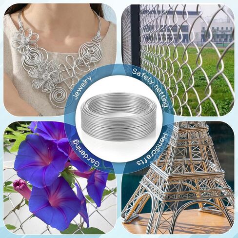 سلك ألومنيوم حرفي 8 قياسات 100 قدم 3.2 مم سلك حرفي قوي قابل للانحناء وأسلاك ألومنيوم قابلة للانحناء للنحت وصناعة المجوهرات وصناعة المحرك ونسيج الأسلاك وتغليفها، فضي in Kuwait