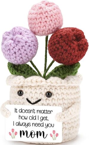 GevGuxLuo Mothers Birthday Gift for Mom from Daughter Son-Mini Handmade Crochet Tulip Flower Gifts for Mom Mama Mother in Law Bonus Step, Sentimental I Always Need You Cute Crochet Doll Decor in Kuwait