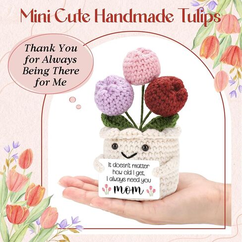 GevGuxLuo Mothers Birthday Gift for Mom from Daughter Son-Mini Handmade Crochet Tulip Flower Gifts for Mom Mama Mother in Law Bonus Step, Sentimental I Always Need You Cute Crochet Doll Decor in Kuwait