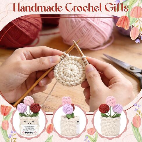 GevGuxLuo Mothers Birthday Gift for Mom from Daughter Son-Mini Handmade Crochet Tulip Flower Gifts for Mom Mama Mother in Law Bonus Step, Sentimental I Always Need You Cute Crochet Doll Decor in Kuwait