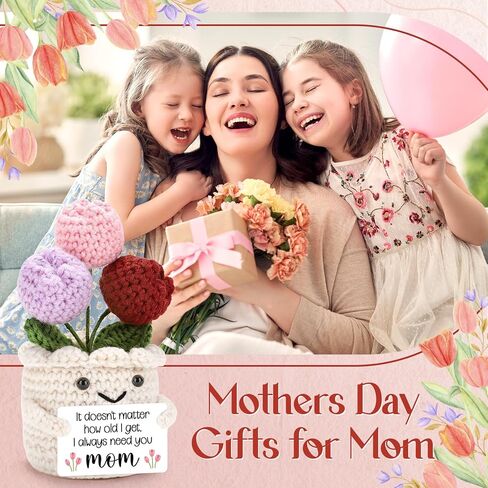 GevGuxLuo Mothers Birthday Gift for Mom from Daughter Son-Mini Handmade Crochet Tulip Flower Gifts for Mom Mama Mother in Law Bonus Step, Sentimental I Always Need You Cute Crochet Doll Decor in Kuwait