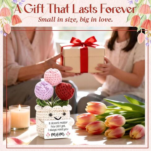 GevGuxLuo Mothers Birthday Gift for Mom from Daughter Son-Mini Handmade Crochet Tulip Flower Gifts for Mom Mama Mother in Law Bonus Step, Sentimental I Always Need You Cute Crochet Doll Decor in Kuwait