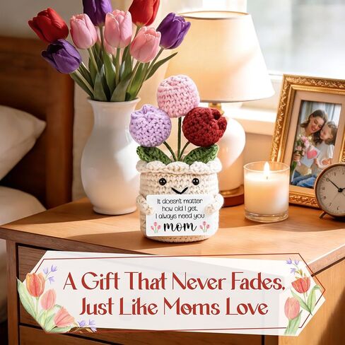 GevGuxLuo Mothers Birthday Gift for Mom from Daughter Son-Mini Handmade Crochet Tulip Flower Gifts for Mom Mama Mother in Law Bonus Step, Sentimental I Always Need You Cute Crochet Doll Decor in Kuwait