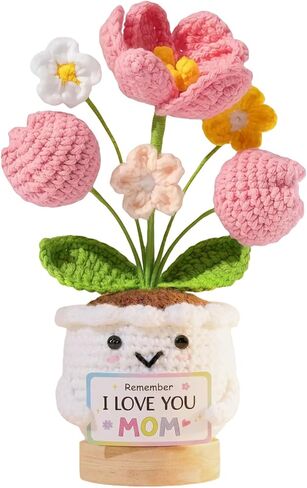Mothers Day Gifts for Mom from Daughter Son,Handmade Emotional Support Crochet Tulip Flower,Remember I Love You MOM,Positive Birthday Gift for Mama,Stepmom, Mother in Law,Cute Desk Car Decor in Kuwait