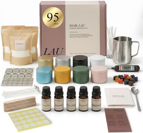 Mar Lau Soy Candle Making Kit for Adults – Complete DIY Candle Making Kit with 5 Fragrance Oils, Wax Melting Pot, Metal Tins, Beginner Candle Supplies in Kuwait