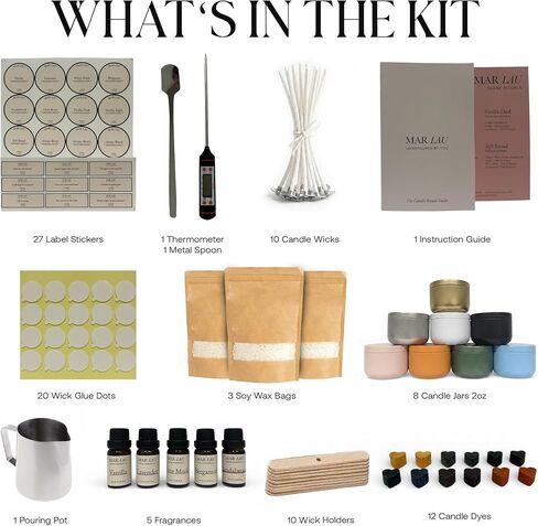 Mar Lau Soy Candle Making Kit for Adults – Complete DIY Candle Making Kit with 5 Fragrance Oils, Wax Melting Pot, Metal Tins, Beginner Candle Supplies in Kuwait