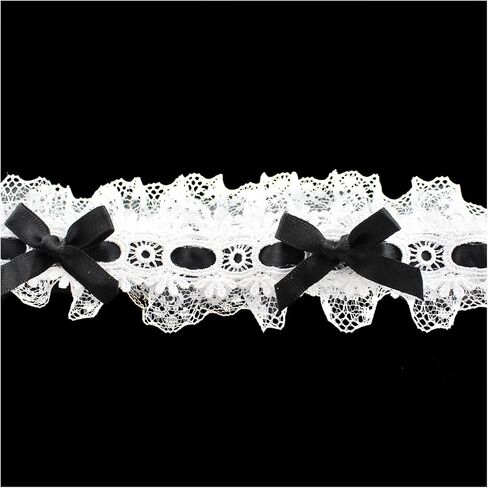 Black Bow and White Ruffled Lace Trim Length 2 Yards Width 1.5 Inch Polyester Fibre Floral Lace Ribbon Suitable for Sewing Handicrafts and Wedding Decorations in Kuwait