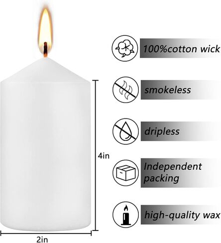 2x4 High White Pillar Candles, Set of 20, Unscented. Bulk Buy. Ideal for Wedding, Emergency Lanterns, Spa, Aromatherapy, Party in Saudi Arabia