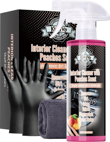 Kingvo Car Interior Cleaner, Interior Cleaner Carpet Dashboard Vinyl Sofa Leather Shiny Car Stuff Detailing Kit Cleaning Supplies,Peach Scent in Kuwait
