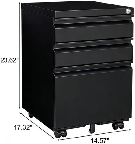 3-Drawer Mobile File Cabinet with Lock, 5 Wheels (2 with Brakes) Anti-Tip Metal Filing Cabinet, Fully Assembled Cold Rolled Steel with Pen Tray & Hanging Bar, Fits Letter/Legal/A4 for Home Office in Kuwait