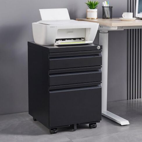 3-Drawer Mobile File Cabinet with Lock, 5 Wheels (2 with Brakes) Anti-Tip Metal Filing Cabinet, Fully Assembled Cold Rolled Steel with Pen Tray & Hanging Bar, Fits Letter/Legal/A4 for Home Office in Kuwait