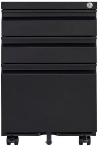 3-Drawer Mobile File Cabinet with Lock, 5 Wheels (2 with Brakes) Anti-Tip Metal Filing Cabinet, Fully Assembled Cold Rolled Steel with Pen Tray & Hanging Bar, Fits Letter/Legal/A4 for Home Office in Kuwait
