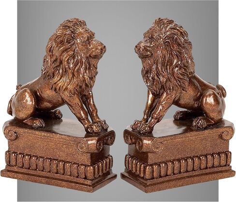Bellaa 20164 Lion Bookends Decorative Book Ends for Bookshelves Rustic Vintage Antique Animal Home Decor Unique Modern Living Room Office Desk Bookcases Decoration Shelf Heavy Duty Support 8 inch in Saudi Arabia